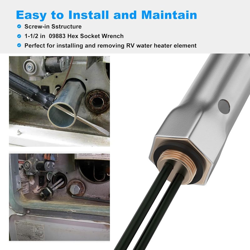 JIOTAR 𝗡𝗲𝘄 𝙐𝙥𝙜𝙧𝙖𝙙𝙚𝙙 RV Water Heater Element 520900 Replacement Suburban SW6DE SW10DE SW12DE 520789 FOR Suburban RV Water Heater Parts SW Series Electric Water Heater-120V 1440W,With 09883 Wrench - Image 3